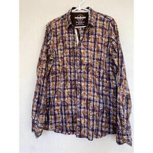 Men's Barabas Mercericed Cotton Brown Yellow Chequered Floral Paisley Shirt L
